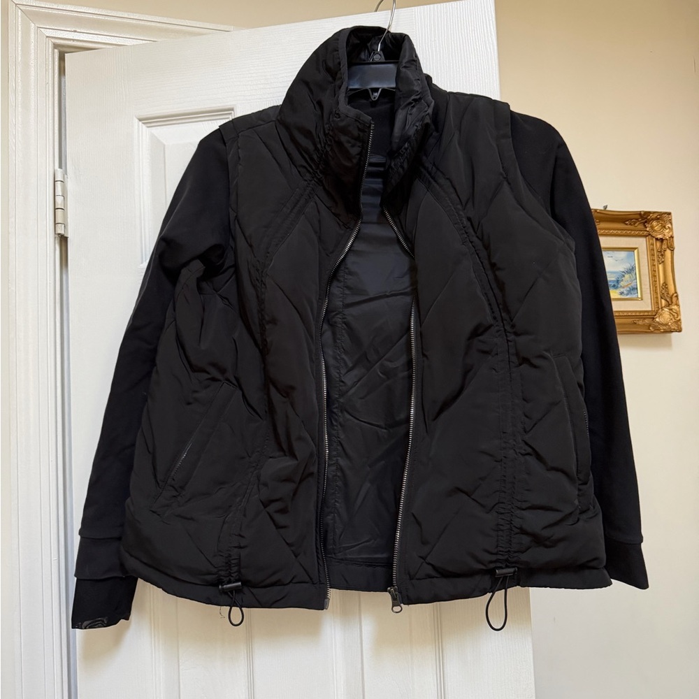 Alo Black Puffer Jacket Vest with Sleeves Size S Small